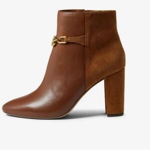 Nib Ralph Lauren Meredith Bootie Leather Booties in Deep Saddle Tan /Whiskey